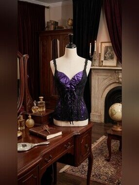 Vintage Purple and Black Lace Corset Top